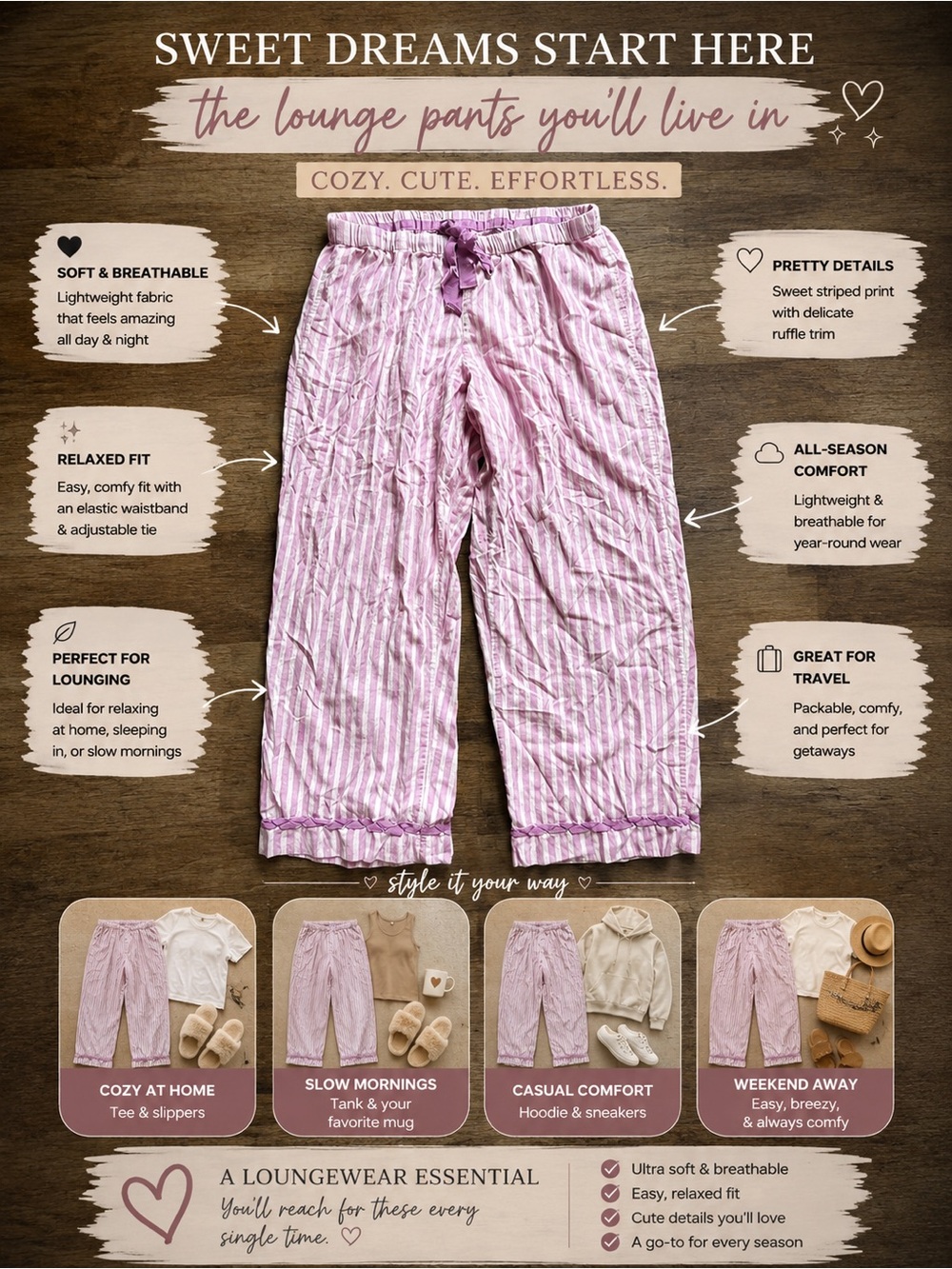 Victoria's Secret Pink and White Striped Pajama Bottoms